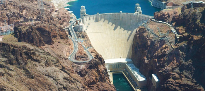 The Hoover Dam, seen from a helicopter tour.